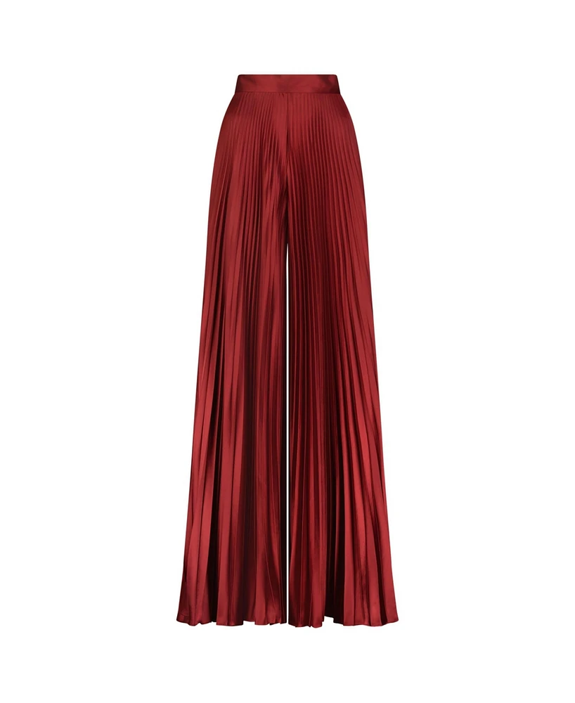 Mac Duggal Women's Pleated Charmeuse Wide Leg Pants