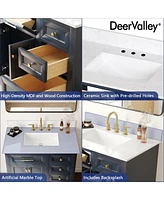 DeerValley 36'' Bathroom Vanity Ceramic Sink Top with Backsplash, Pre-assembled Bathroom Cabinet Navy Blue