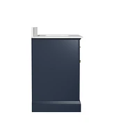 DeerValley 36'' Bathroom Vanity Ceramic Sink Top with Backsplash, Pre-assembled Bathroom Cabinet Navy Blue