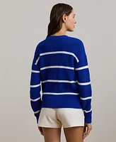 Lauren Ralph Women's Striped Rib-Knit Cotton Crewneck Sweater