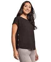 Jones New York Women's Crepe Button-Accent Short-Sleeve Blouse