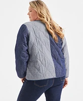 Style & Co Plus Quilted Colorblocked Chambray Jacket, Exclusively at Macy's