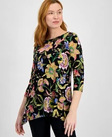 Jm Collection Petite Mirela Garden Printed Swing Top, Exclusively at Macy's