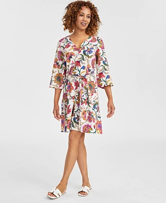 Jm Collection Women's Linen-Blend Printed Dress, Exclusively at Macy's