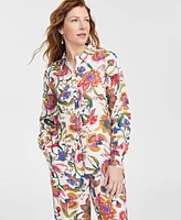 Jm Collection Women's Linen-Blend Printed Shirt, Exclusively at Macy's