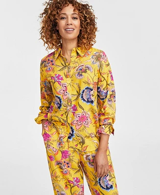 Jm Collection Women's Linen-Blend Printed Shirt, Exclusively at Macy's