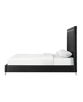 Inspired Home Samuele Pu Leather Nailhead Trim Platform Bed Queen Size