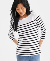 Style & Co Women's Striped Pima Cotton 3/4-Sleeve Top, Exclusively at Macy's