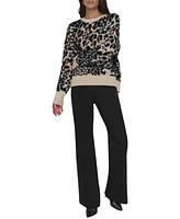 Dkny Women's Faux-Fur Animal-Print Crewneck Sweater