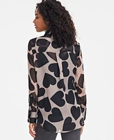 On 34th Women's Textured Chest-Pocket Heart-Print Blouse, Exclusively at Macy's