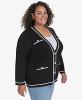 Karl Lagerfeld Paris Plus V-Neck Button-Front Cardigan, Exclusively at Macy's