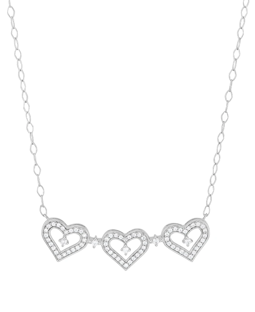 Diamond Triple Heart Pendant 18" Necklace (1/4 ct. t.w.) in Sterling Silver or 14k Gold-Plated Sterling Silver