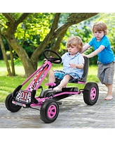 Hongge 4 Wheels Kids Ride On Pedal Powered Bike Go Kart Racer Car Outdoor Play Toy-Pink