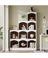 Tribesigns 9 Cubes Bookshelf, Modern 9-Cube Stepped Etagere Bookcase, L-Shaped Ladder Corner Open Bookshelf, Wood Storage Display Shelf for Living Roo