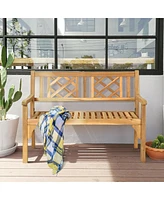 Sugift Patio Foldable Bench with Curved Backrest and Armrest