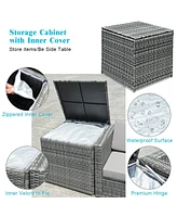 Sugift 8 Piece Wicker Sofa Rattan Dinning Set Patio Furniture with Storage Table