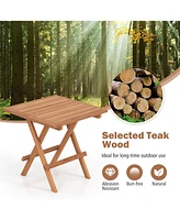 Sugift Square Patio Folding Table Teak Wood with Slatted Tabletop Portable for Picnic