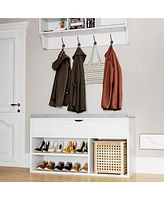 gaomon Storage Bench, Shoe Bench with Cushion, Entryway Bench with Lift-Top Storage Box & 2 Tiers Open Shoe Rack