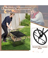 Givimo Outdoor Wood Burning Fire Pit with Log Storage Rack and Wheels