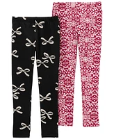 Carter's Big Girls Holiday Printed Leggings, 2 Pack