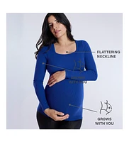 Women's Square Neck Rib Knit Long Sleeve Maternity Tee - Motherhood