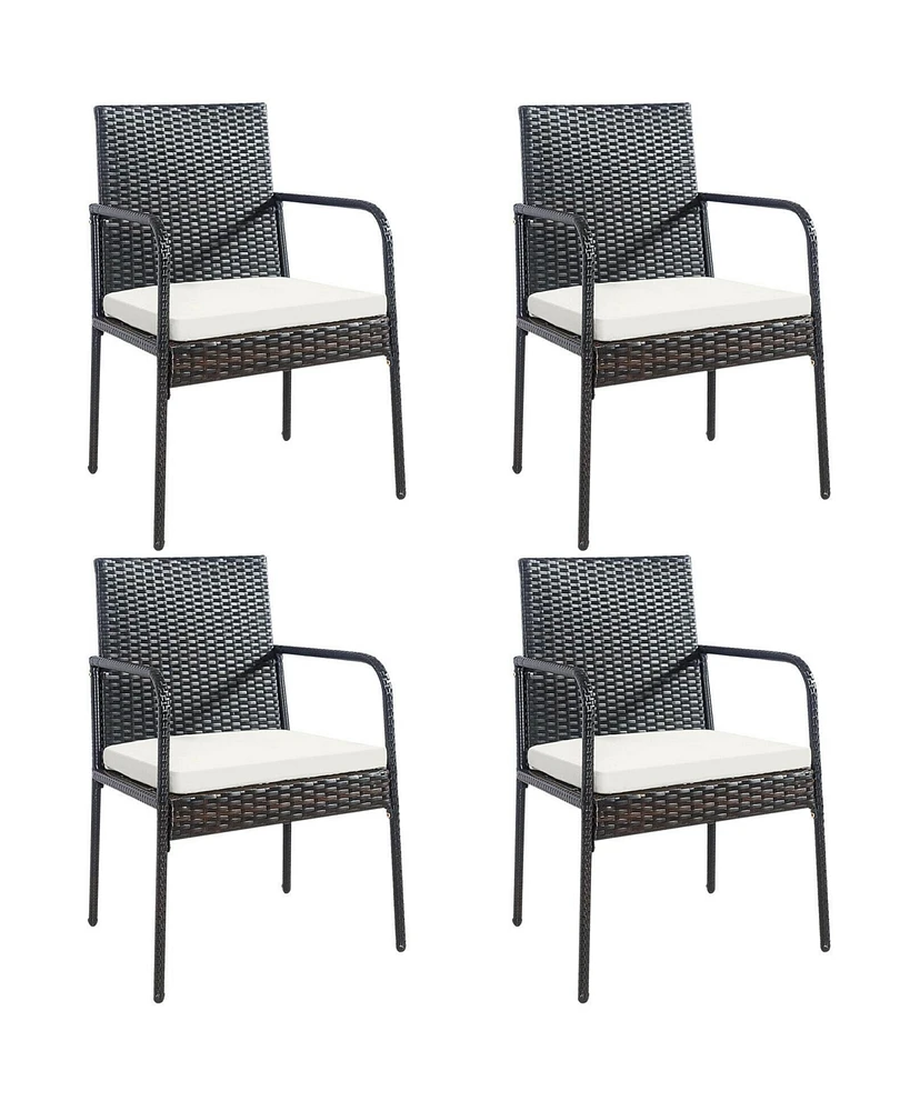 Sugift 4 Pieces Patio Wicker Rattan Dining Set with Comfy Cushions