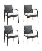 Sugift 4 Pieces Patio Wicker Rattan Dining Set with Comfy Cushions