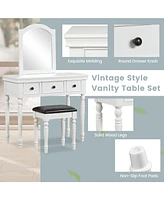 Sugift Makeup Vanity Table and Stool Set with Detachable Mirror and 3 Drawers Storage