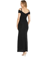 R & M Richards Women's Off-The-Shoulder Gathered Side-Slit Gown