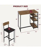 gaomon Dining Table Set for 2, Bar Table and Chairs for 2, Kitchen Table Set with 2 Upholstered Chairs,3 Large Storage Shelves,Brown