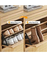 gaomon Natural Rattan Shoe Cabinet, 2 Flip Door Shoe Rack with a Drawer, Modern Freestanding Shoe Organizer