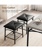 gaomon Kitchen Table with Bench, Dining Room Table Set for 4 with Upholstered Bench and Square Stools, Table Set with Storage -Grey