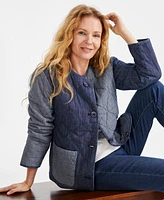 Style & Co Petite Quilted Chambray Cotton Long-Sleeve Jacket, Exclusively at Macy's