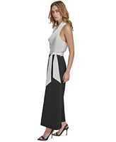 Halston Women's Mixed-Media Cropped Wide-Leg Jumpsuit