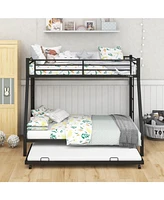 Sugift Twin Over Full Bunk Bed Frame with Trundle for Guest Room