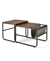 Givimo Set of 2 Nesting Coffee Tables with Side Pocket for Living Room Bedroom