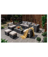 Vebreda 8 Pieces Patio Rattan Storage Table Furniture Set