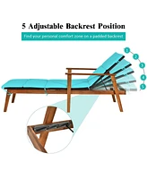 Inolait 3 Pieces Portable Patio Cushioned Rattan Lounge Chair Set with Folding Table