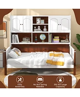 Sugift Twin Bed with Bookcase with Shelves and Wooden Slat Support No Box Spring Needed for Living Room Bedroom