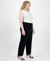 Ak Anne Klein Plus Solid Pull-On Wide-Leg Pants