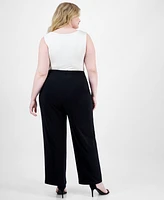 Ak Anne Klein Plus Solid Pull-On Wide-Leg Pants