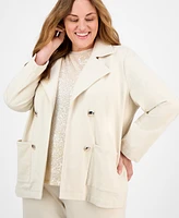 Anne Klein Plus French Terry Faux Double-Breasted Jacket