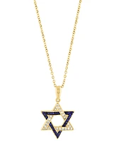 Effy Sapphire (1/6 ct. t.w.) & Diamond (1/8 ct. t.w.) Star Of David Pendant Necklace in 14k Gold, 18" + 1" extender