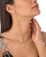 Philipp Plein Valentine Crystal Lightning Bolt 17-3/4" Pendant Necklace in Stainless Steel