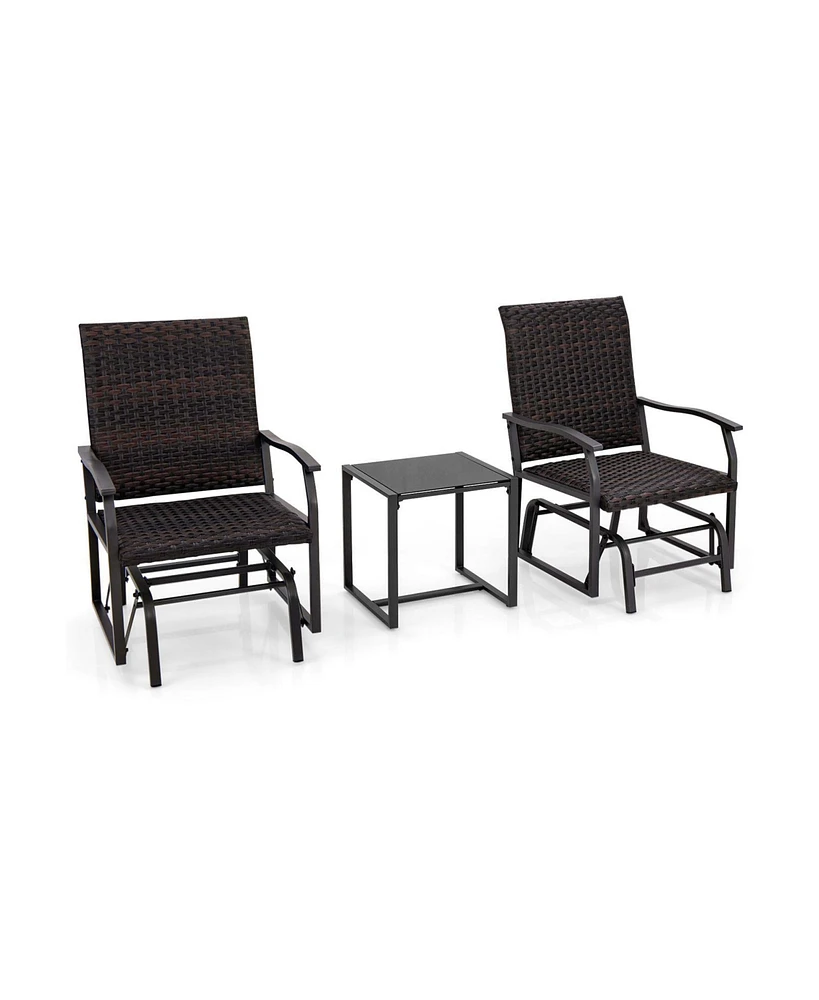 Skonyon 3 Piece Patio Gliding Set with Tempered Glass Coffee Table All Weather