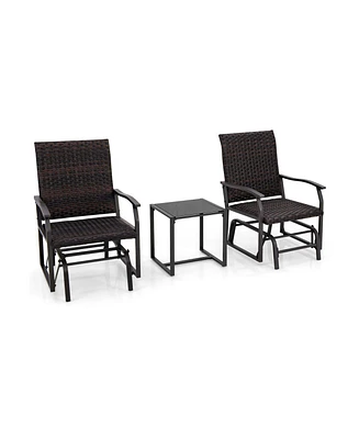 Skonyon 3 Piece Patio Gliding Set with Tempered Glass Coffee Table All Weather