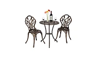 Slickblue European Style Bronze Cast Aluminum 3-Piece Tulip Bistro Set with Table and Chairs for Outdoor Dining