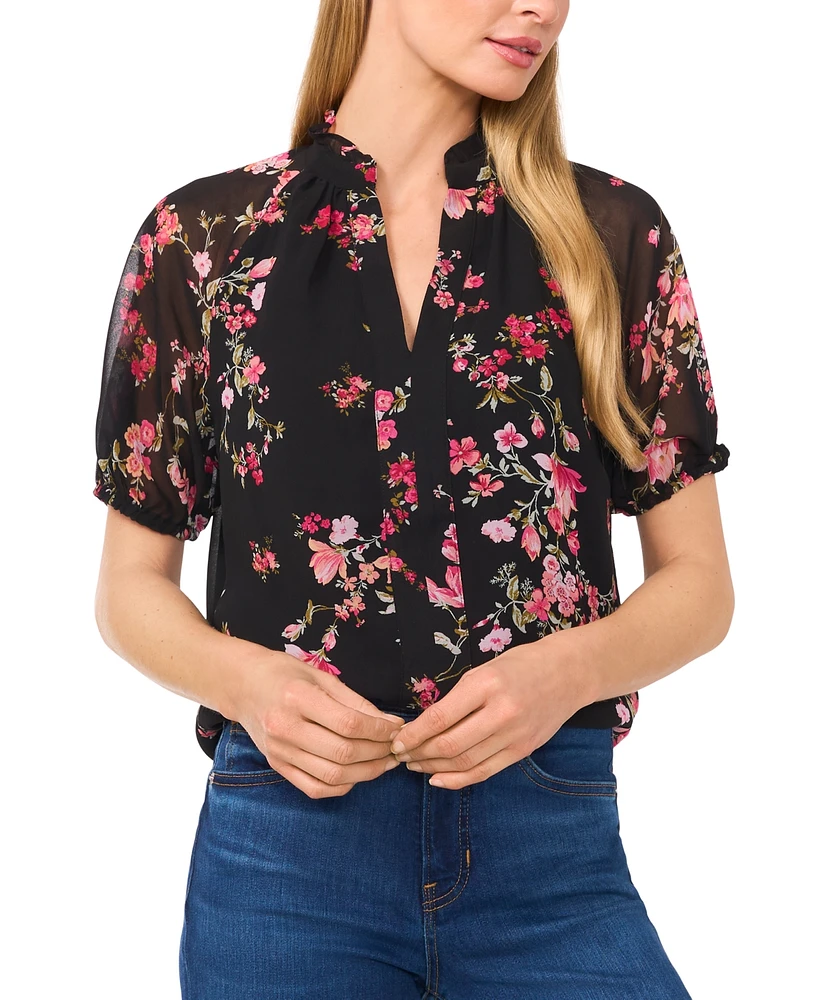 CeCe Women's Puff-Sleeve Floral Blouse