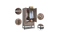 Slickblue Fch Mdf & Particleboard Triamine Veneer 2 Doors 1 Pump Wooden Wardrobe Grey