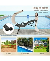 Skonyon Outdoor Double Chaise Lounge Chair with Sunshade Canopy and Headrest Pillows